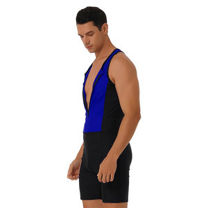 Combinaison de lutte sans manches pour hommes adultes, bleue et noire, pour la musculation et le sport - Product Image 3
