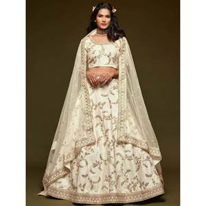Agréable Fil Blanc Broderie Art Soie Mariage Lehenga Choli - Product Image 5
