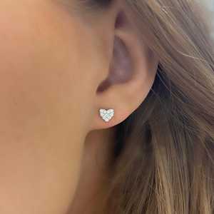 <b>Heart</b> Shape Stud <b>Earrings</b> 14K Solid Gold Minimalist Everyday Wear Jewelry Gifts Pave Round Cut Lab Grown Diamond Push Back Studs - Product Image 2