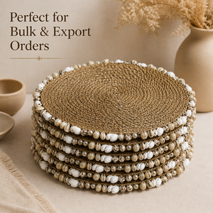 Seagrass <b>Table</b> <b>Mat</b> with Cowrie Shell | Handmade Round Placemat Eco Friendly Dining Decor | Export Quality Wholesale India - Product Image 5