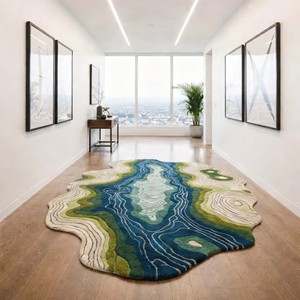 Alfombra Moderna de Diseño Abstracto Topográfico, Diseño de Río, Forma Irregular, Alfombra de Lujo Hecha a Mano, Alfombra de Diseño para Sala de Estar y Dormitorio - Product Image 6