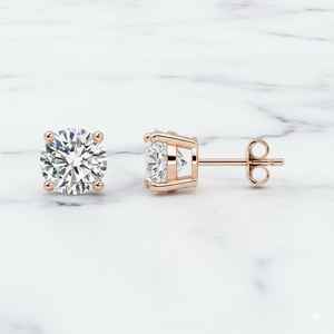 Boucles d'oreilles clous en diamant rond CVD cultivé en laboratoire, classiques solitaires, en or massif 10 carats, cadeau idéal pour mariage ou promesse - Product Image 4