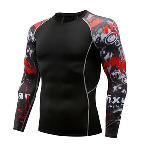 Camiseta de Compresión de Manga Larga para Hombre, Ajustada, de Secado Rápido, de Poliéster, para Artes Marciales Mixtas, con Estampado por Sublimación, Rojo, Negro, Gris - Product Image 1