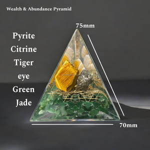 Fournisseur en gros Prospérité Croissance Richesse Méditation Orgone Pyramide Fabriquée en Pierres Précieuses Pyrite Oeil de Tigre Citrine Jade Vert - Product Image 1