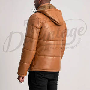 Veste matelassée en cuir marron premium pour homme, manteau d'hiver chaud et rembourré, veste d'extérieur en simili cuir à capuche pour homme - Product Image 2