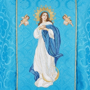 Casulla Litúrgica Religiosa Azul con Bordado de la Virgen María y Diseño de Cruz Dorada para Adultos, Vestimenta para la Adoración en la Iglesia - Product Image 2