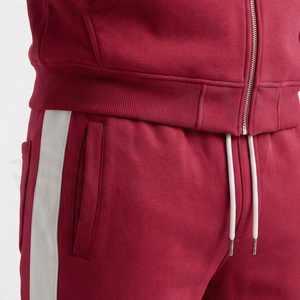 Men's Red Hooded <b>Tracksuit</b> Full Zip Solid Color Casual Sportswear With Side Pockets Regular Fit Autumn Wear - Product Image 5