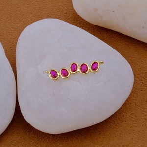 Conector de cinco piedras chapado en oro hecho a mano, componente de fabricación de joyas facetadas ovaladas de cuarzo CZ rosa para collares, pulseras, regalo - Product Image 2
