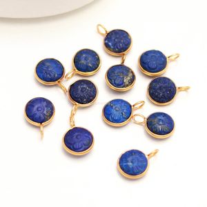 Colgante de piedra preciosa de lapislázuli natural tallado a mano con forma de flor, plata de ley 925, amuleto de piedra de lapislázuli para la fabricación de joyas, 11 mm - Product Image 3