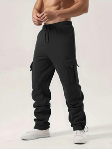 Pantalon de survêtement pour homme, coupe droite, décontracté, automne-hiver, pantalon de jogging pour homme, pantalon de sport, pantalon de gym, couleur unie, pantalon multi-poches - Product Image 5