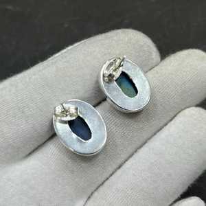 Boucles d'oreilles clous en argent sterling 925 avec labradorite bleue, faites à la main, délicates, style bohème, ovales, minimalistes, certifiées IGI, pour anniversaire ou fête - Product Image 5