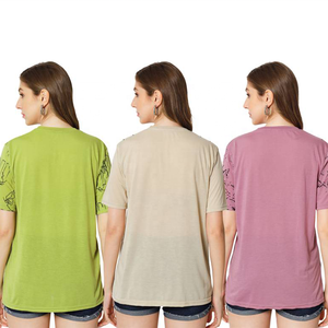 T-shirt en coton uni avec logo personnalisé pour femmes en gros avec impression 180G de style décontracté à manches courtes pour les femmes disponibles en vrac - Product Image 5