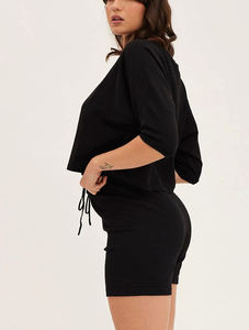 Premium Quality Summer Wear 100% Cotton Embroidered Lace Vintage Oversized Cropped T-Shirt & Biker <b>Shorts</b> 2-Piece Set Women - Product Image 2