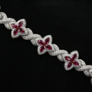 Pulsera Floral de Lujo con Moissanita y Rubí, Plata 925, Joyería Fina para Boda, Regalo Elegante y Brillante para Mujer - Product Image 6