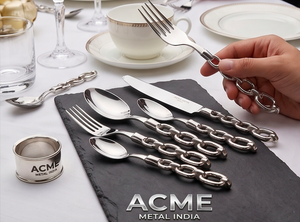 Juego de cubiertos modernos de metal Acme, juego de cubiertos de acero inoxidable con mango de cadena, acabado de alto brillo, apto para lavavajillas, para bodas y hoteles. - Product Image 5