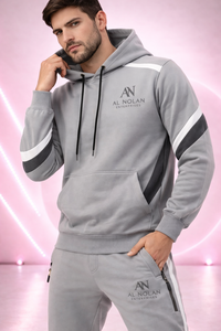 ชุดวอร์มผู้ชายสีเทาพร้อมโลโก้แบบกำหนดเอง |   ชุดฮู้ดดี้และกางเกงจ็อกเกอร์ |   ผู้ผลิตชุดกีฬาแบบ OEM สำหรับแบรนด์ส่วนตัว - Product Image 2
