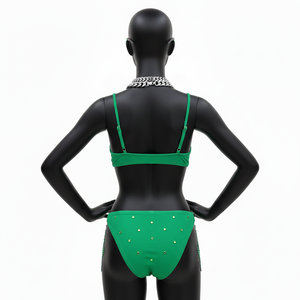 ชุดบิกินี่พรีเมียม โพลีเอสเตอร์ผสมสแปนเด็กซ์ สีเขียว ผ้าเนื้อยืด ประดับคริสตัล แผ่นปักลาย  รับสกรีนโลโก้ตามแบบ ชุดบิกินี่สำหรับผู้หญิง - Product Image 2