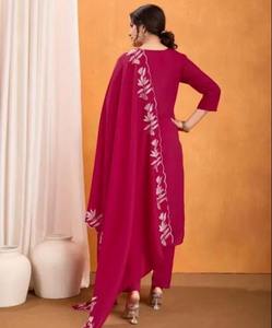 Ensemble de costumes pour femmes en soie Vichitra brodée, vêtements ethniques de luxe pour les occasions spéciales, couleurs violet, bleu, rose, vente en gros, boutique, achat en gros - Product Image 2