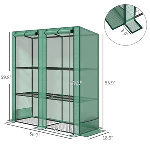 Serra Portatile a Parete 144,5 cm x 48,1 cm x 151,4 cm con 3 Ripiani in Legno e Copertura in PE, Dotata di 2 Porte Avvolgibili per Spazi Verdi - Product Image 3