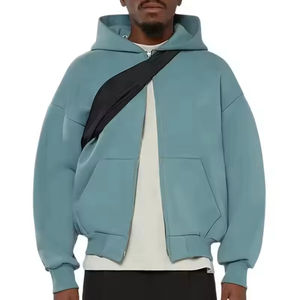 Sweat à capuche homme OEM en molleton bouclette 400 g/m² avec double fermeture éclair, épaules tombantes et fermeture éclair métallique double, modèle vierge - Product Image 6