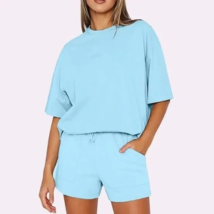Stylish Cotton Summer 2 Piece <b>Set</b> Women Custom Printed Lace Logo Above Knee Shorts Shirt High Quality Breathable <b>Sets</b> - Product Image 3