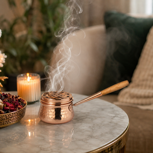 Brûleur d'encens artisanal en cuivre martelé avec poignée en bois, brûleur de Bakhoor, brûleur d'Oud, encensoir à charbon, aromathérapie, décoration d'intérieur, OEM - Product Image 2