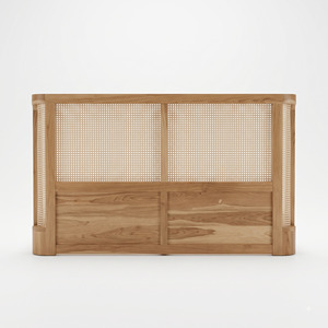 Teak Wood <b>Bed</b> <b>Frame</b> Natural <b>Rattan</b> Cane Headboard Solid Timber Platform <b>Bed</b> for Hotel Resort Villa Hospitality Projects Bulk - Product Image 5