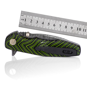 Navaja de bolsillo de acero de Damasco forjada a mano, 18.5cm, plegable, OEM, mango de Micarta con huella dactilar, cierre Liner Lock, punta Drop Point, regalo para camping - Product Image 6