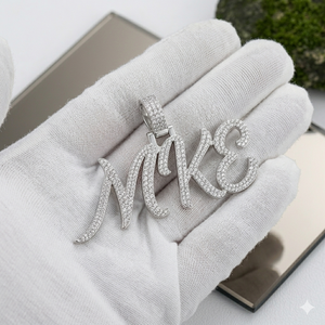 Trendy Minimalist jewelry 925 <b>Silver</b> Rhodium Plated Custom Initial Nameplate Iced Cursive Moissanite Diamond Pendants <b>Necklace</b> - Product Image 1