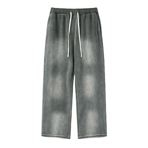 <b>Men</b> Acid Wash <b>Trousers</b> Wide Leg <b>Drawstring</b> Casual Pants Elastic Waist Streetwear <b>Trousers</b> - Product Image 1