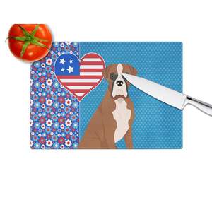 Planche à découper décorative en verre trempé à oreilles fauve rouge naturel planche de service de cuisine de grande taille Boxer américain assiettes à vaisselle USA - Product Image 4