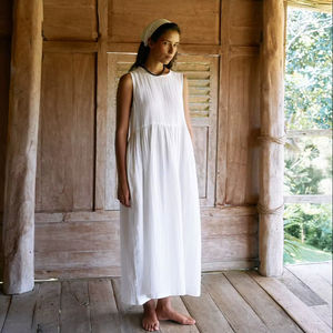 Vestido Maxi de Gasa de Algodón para Mujer, Liso, Teñido, Ecológico, Transpirable, Lavable, Sin Mangas, Holgado, Casual, de Verano - Product Image 1