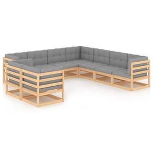 Ensemble de salon de jardin en bois naturel avec coussins gris - Product Image 1