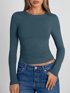 Haut de yoga pour femme en nylon et élasthanne à manches longues, séchage rapide, respirant, personnalisable OEM ODM, vente en gros d'articles de sport pour la gym et le fitness - Product Image 1
