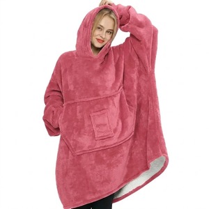 Customized Pattern Winter Pullover Sweatshirt Oversize Sherpa <b>Fleece</b> Double Layers Wearable <b>Blanket</b> Hoodie for Adult - Product Image 1