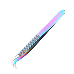 Pince à épiler pour extensions de cils en acier inoxydable à marque privée, pince à épiler en forme de L à 90 degrés, emballage à pointe en fibre, pince à épiler personnalisée pour cils, OEM - Product Image 5