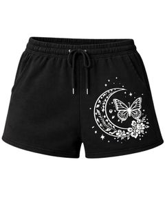 Shorts en molleton noirs personnalisés pour femmes avec imprimé papillon et lune, taille élastique, décontractés, été, fabricant sur mesure, OEM, approvisionnement en gros - Product Image 1