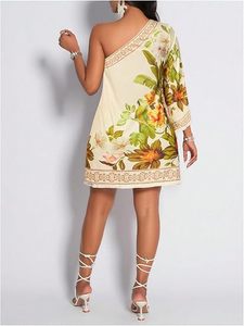 Women's Vintage Floral Chiffon Resort Dress One Shoulder Breathable Asymmetrical Flared Hem Casual & Formal Summer Holiday Maxi - Product Image 2