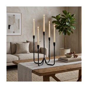 Top Seller <b>Candelabra</b> With Five Arms <b>Black</b> Metal Candle Holder For Home Decoration - Product Image 5