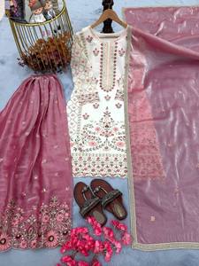 Conjunto de Top de Seda, Pantalones Plazzo y Dupatta de Diseño Elástico para Fiestas, Estilo Pur GMY, para Ocasiones de Boda y Diwali - Product Image 6