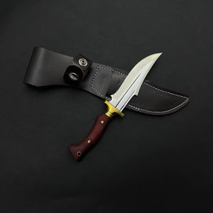 Cuchillo de Caza y Camping de Acero Inoxidable 4116, Hoja Fija con Borde Parcialmente Dentado, Mango de Madera de Paddock y Funda de Cuero - Product Image 1