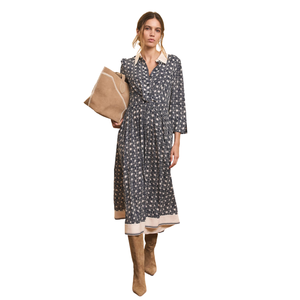 Women Floral Midi Dress Puff Sleeve Casual Midi Dress - Product Image 1