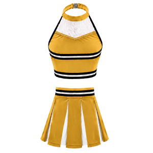 Ensemble d'uniforme de cheerleading jaune doré, jupe plissée, haut court, tenue de performance d'équipe, compétition de danse, vêtements de sport athlétiques - Product Image 2