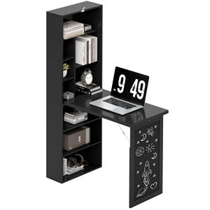 Convertible Home Office Desk with Blackboard <b>Wall</b> Mount Computer <b>Table</b> and Side Shelf <b>Fold</b>-Out Laptop <b>Table</b> Black Color - Product Image 1