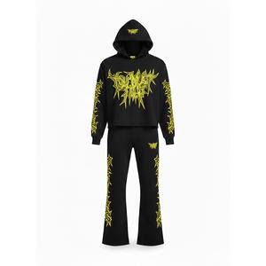 Luxury French Terry Oversized Tracksuit Men 100% Cotton Drop Shoulder Hoodie & Wide Leg Sweatpants High Quality <b>Lounge</b> Wear - Product Image 3