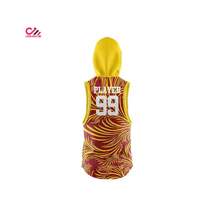 ชุดเสื้อบาสเก็ตบอลแบบสั่งทำพิเศษ CARE MASTER แบบไม่มีแขน มีฮู้ด สีแดงเลือดหมู ลายดอกไม้สีเหลือง แห้งเร็ว สำหรับผู้ใหญ่ แบบ unisex - Product Image 5