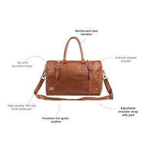 กระเป๋าหนังแท้สไตล์วินเทจสำหรับเดินทางช่วงสุดสัปดาห์สำหรับผู้ชายผู้หญิงความจุขนาดใหญ่กระเป๋าเดินทางแบบพกพาหลายช่อง - Product Image 4