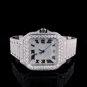 Montre à quartz pour homme en acier inoxydable de qualité supérieure avec diamants Moissanite VVS, cadran carré, style simple, sport, mode, hip-hop - Product Image 1