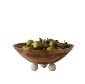 Bol décoratif moderne en bois avec base en marbre, bol à fruits design, centre de table, bol de service pour table à manger - Product Image 1