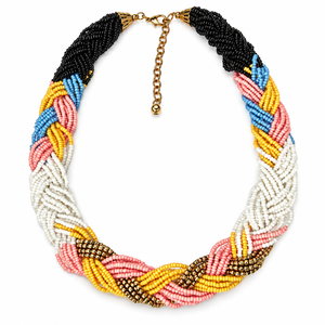 Collar de Cuentas Trenzadas Multicolor, Cuentas Negras, Blancas, Rosas, Azules y Amarillas, Proveedor de Joyería de Moda al por Mayor - Product Image 1